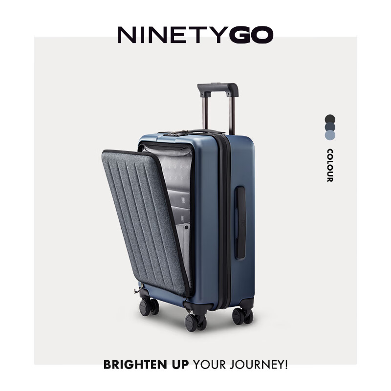 90Fen Luggage, 20-Inch Front-Opening Business Carry-On Suitcase, Expandable Trolley Case with Large Capacity, Titanium Gray, JINGDONG Exclusive Supply