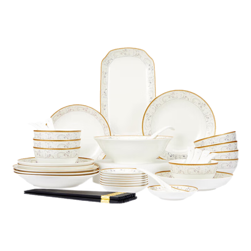 JD Original Complete Set of Bowls And Plates, Ceramic Gift Box for Housewarming, Floral Pattern, 45 Pieces