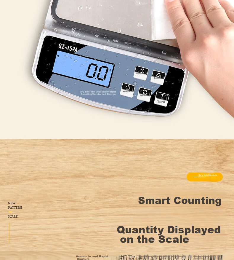 BJ Electronic Kitchen Scale, Stainless Steel Weighing Surface, Baking Scale, Gram Scale, Waterproof Food Scale, 15kg/1g Capacity Scale 10