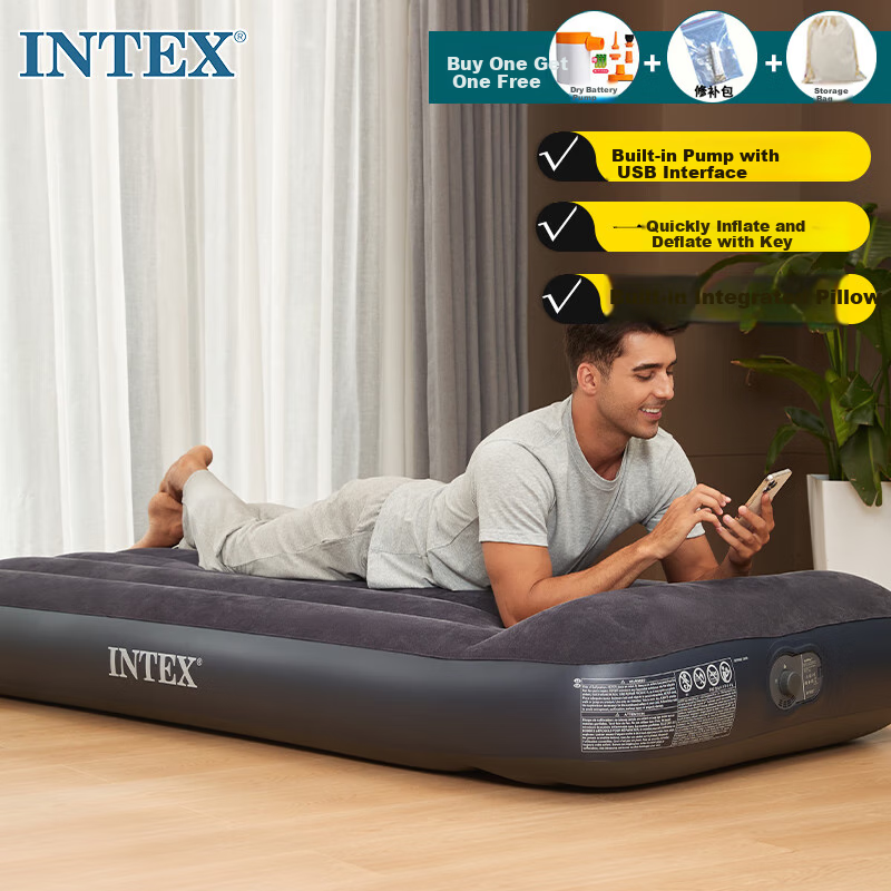 INTEX Built-In Electric Pump USB Port Automatic Inflation Single-Person Air Mattress Car And Home Use Foldable Inflatable Bed 66127