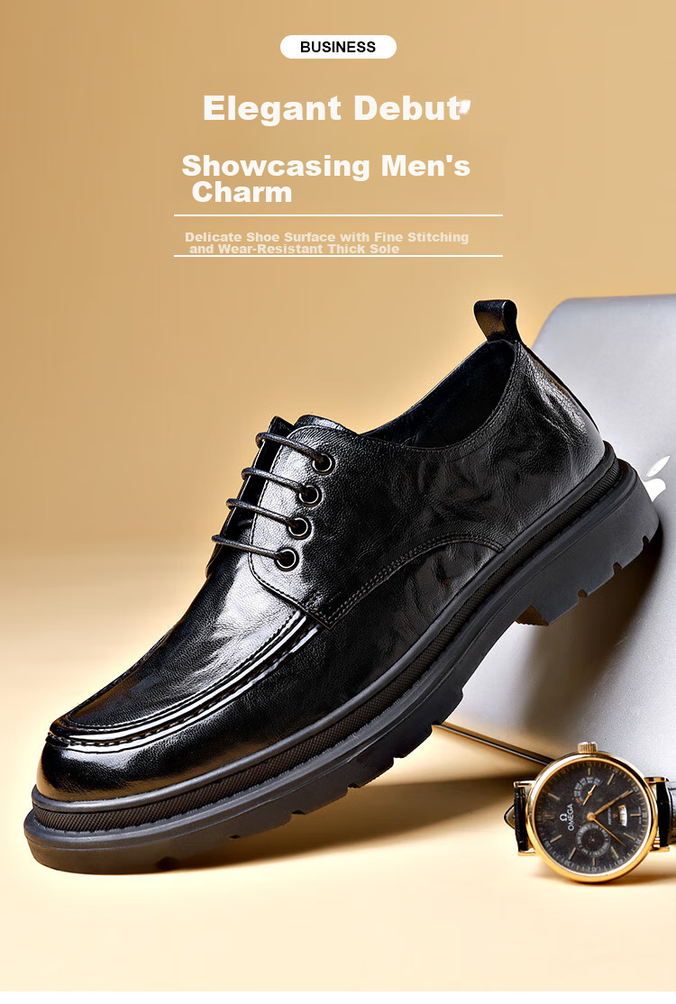 St&Sat Men's Shoes, Men's Hand-Scratched Leather Shoes, Business Casual Leather Shoes for Men, Black, Size 38 1