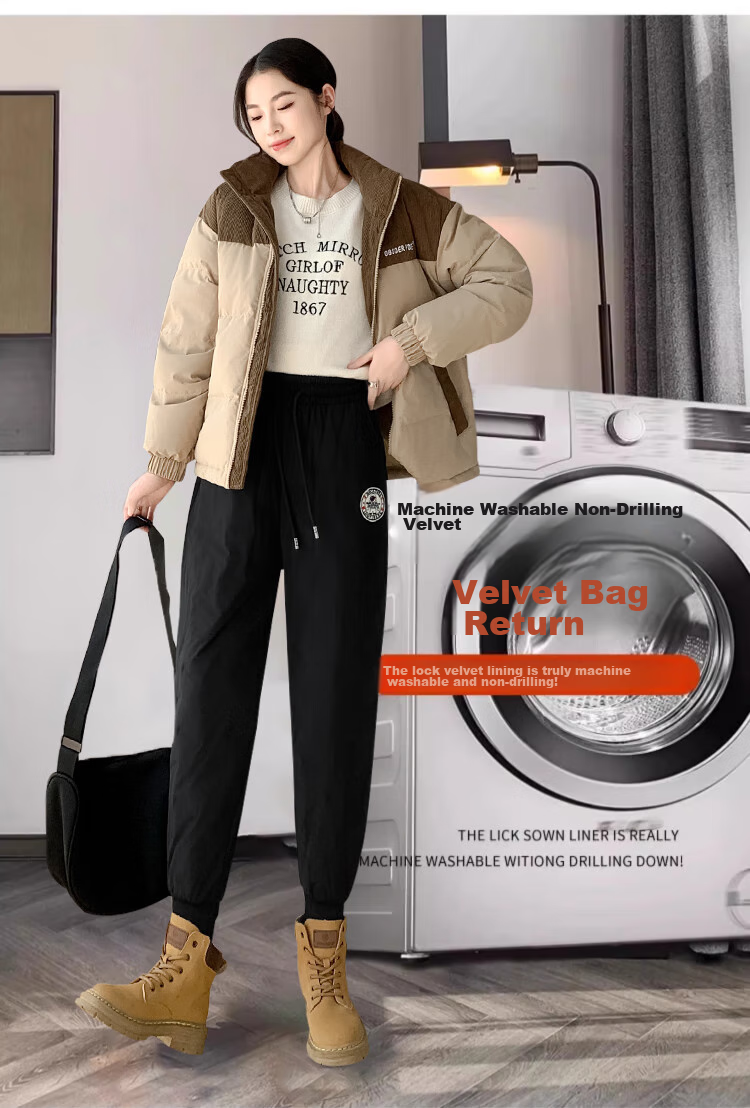 Yishangmei White Duck down Pants for Women, High-Waisted Fleece-Lined Thickened Harem Pants, Loose-Fitting Winter Outerwear, Black, 2XL 11