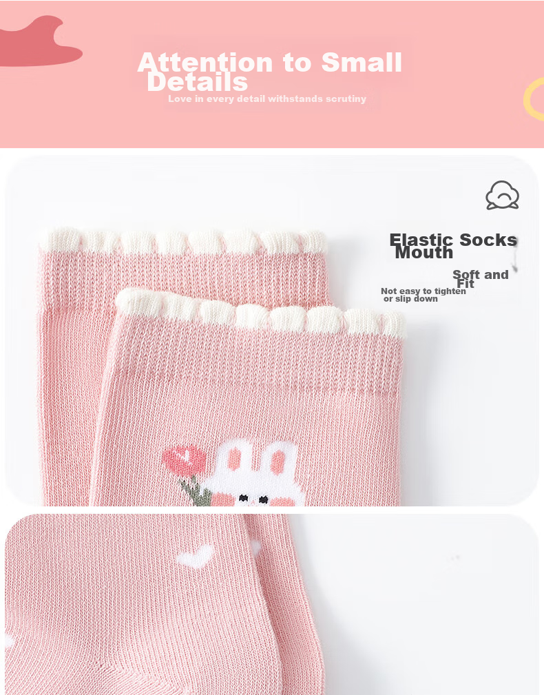 LangSha Children's Socks for Girls, Spring Autumn Winter Mid-Calf Socks, Elastic Soft Comfortable Cotton Socks for Girls And Babies, 5 Pairs Pack 9