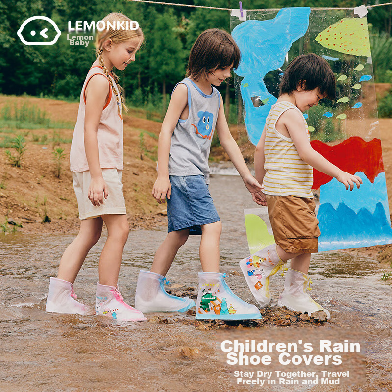 Lemonkid Children's Rain Shoe Covers, Flat Waterproof Boots for Boys And Girls, Non-Slip Reusable Shoe Covers, Wei'er Pink, Size S