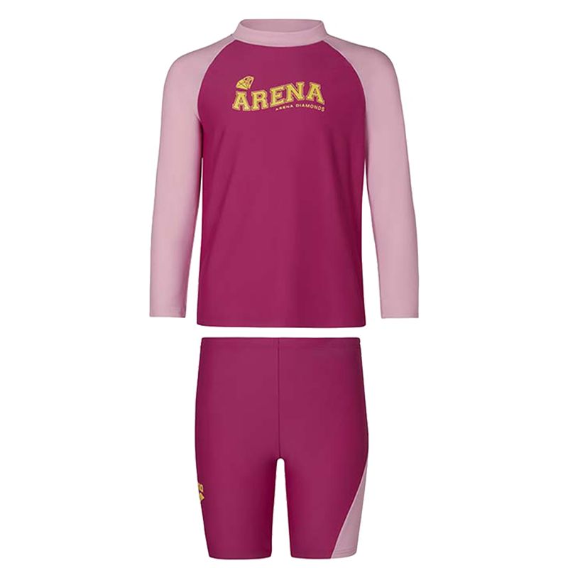 Arena Children's Long-Sleeve Knee-Length Two-Piece Swimsuit Set, Sun Protection, Quick-Drying, Playful Printed Design, Easy to Put on And Take Off, Training Casual Swimwear