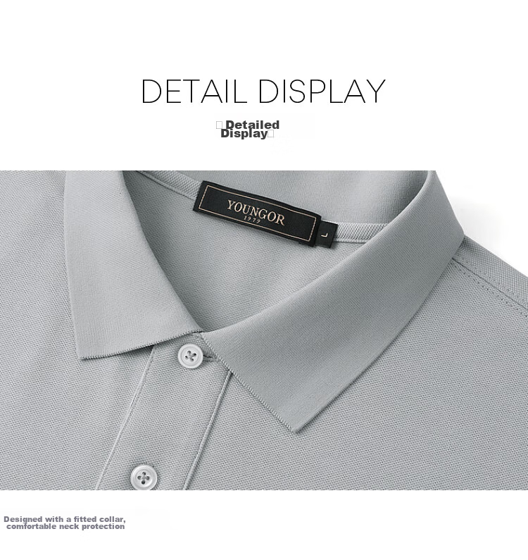 YOUNGOR [Breathable Moisture-Wicking Cotton] Lapel Flat-Backed Shape-Retaining Short-Sleeve POLO Shirt, Dark Green, 2XL 17