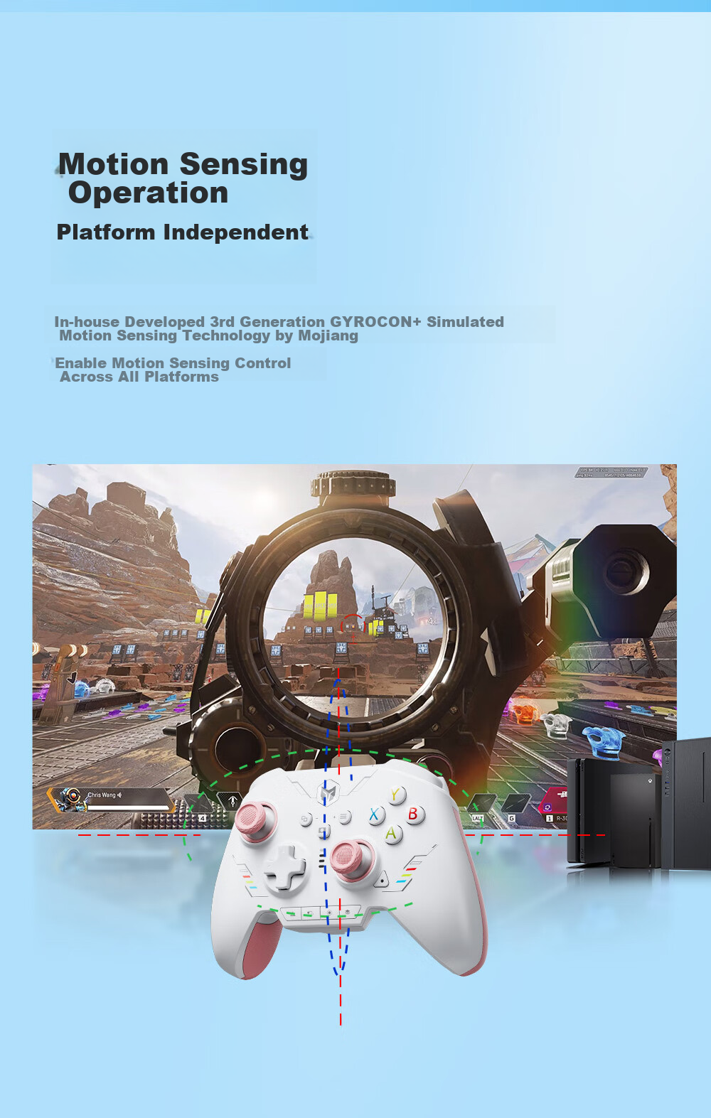 Mojiang Rainbow 2 Se Wireless Game Controller Switch Pro Bluetooth Motion Sensing Vibration for PC, Mobile Phone, Steam, Apex Legends, Black Myth: Wukong, Horizon 6 Precise Blue 13