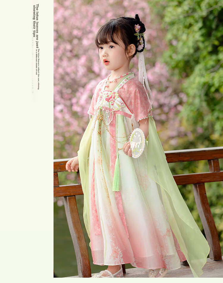 Menghu Huaiweiyang Hanfu Girls' Dress New Style Chinese-Style Children's Ancient Costume Princess Dress Fairy-Like One-Piece Dress Pink 110 14