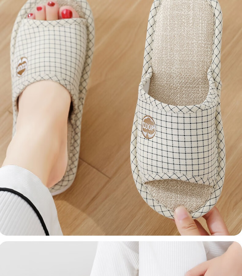 Huameijianbu Linen Slippers, Indoor Non-Slip, All-Season, Sweat-Absorbing, Breathable Cotton And Linen Slippers, HM6106, Gray, Size 42-43 21