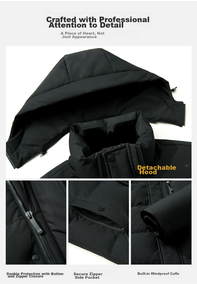 SNOWFLYING Men's Short down Jacket with Detachable Hood, Thickened Warm Casual Business Autumn And Winter Coat Menswear 185 6