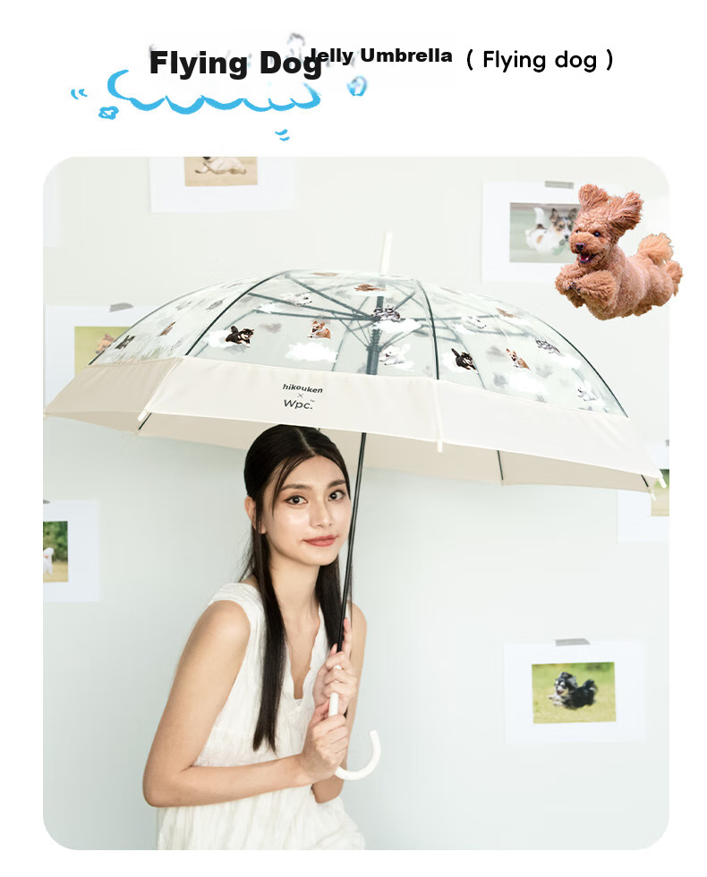 Long Handle Umbrella, Transparent Umbrella, Cute Pet Japanese High-Value Straight Pole Cat Dog Umbrella for Men And Women, Lazy Cat Jelly Umbrella, Beige 10