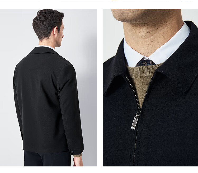 FIRS [Wool Blend] Executive Jacket for Men, Spring And Autumn Business Casual Commute Lapel Zipper Cardigan Short Coat 6