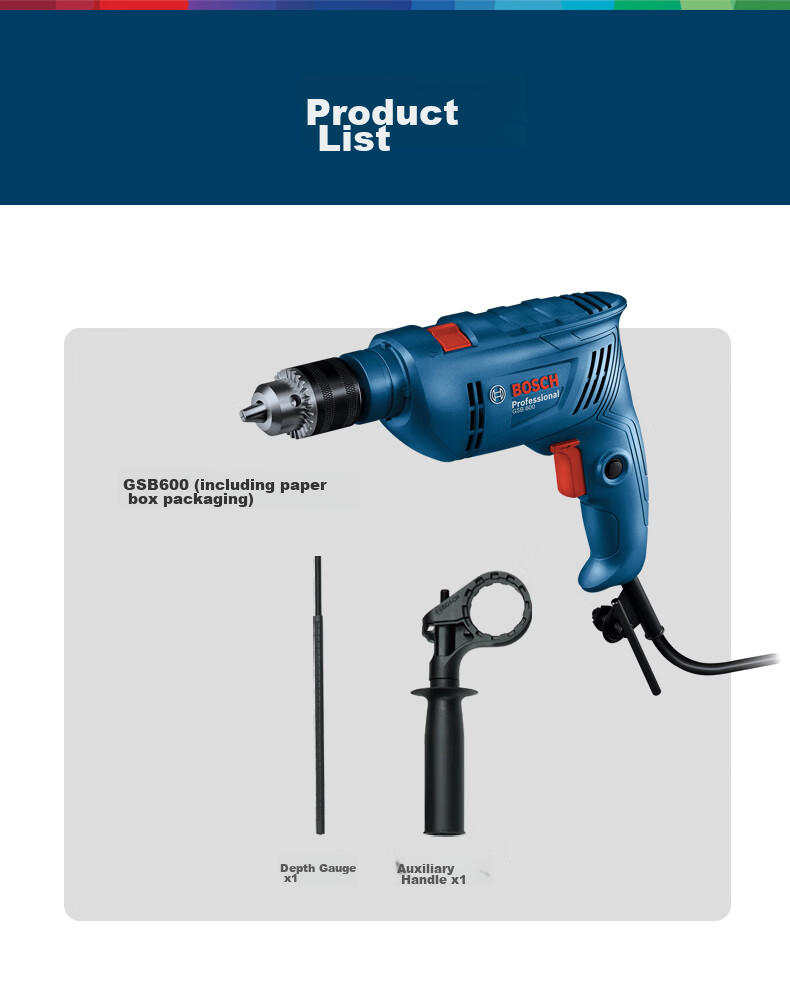 BOSCH Impact Drill, Electric Drill for Home Repair, Drilling Tiles, Wood, Metal, Brick Walls, 600W Corded GSB 600 14