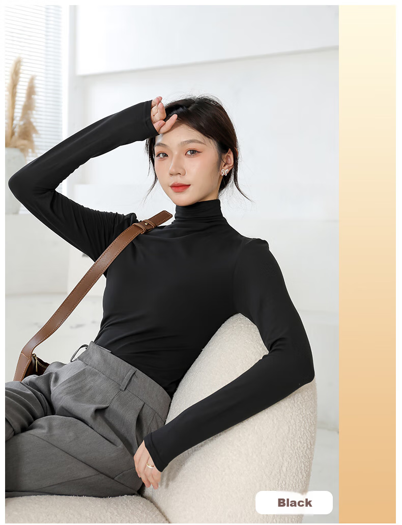 XUEXIMAN Women's Base Layer, Autumn And Winter Semi-Turtleneck Undershirt, High-Elastic Slim-Fit, Slimming Inner Wear, Solid Color Versatile Long-Sleeve Undergarment 15