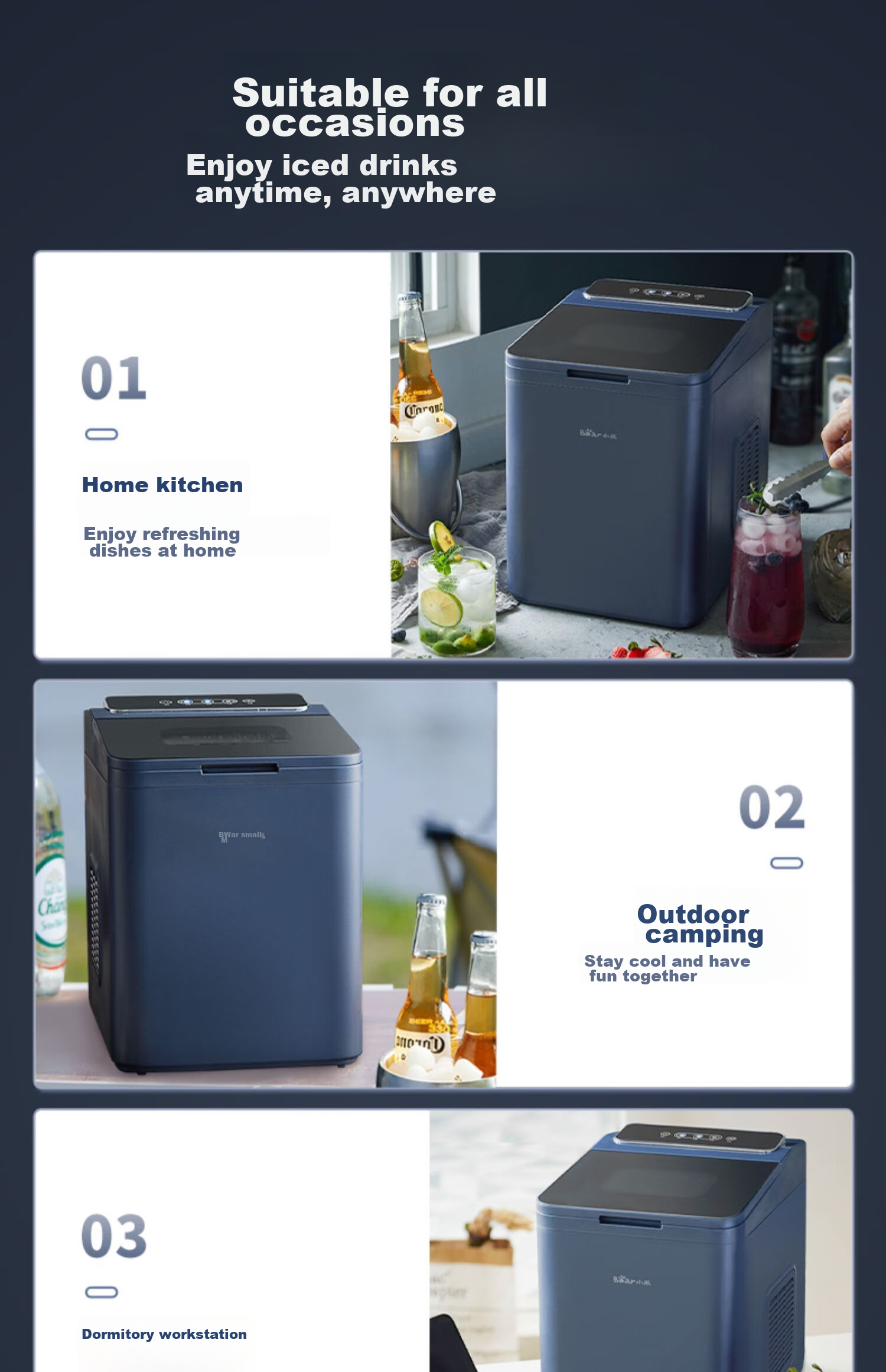 Bear Ice Maker, Home Mini Portable Ice Machine, Fully Automatic Cleaning All-In Ice Cube Maker, Office Dorm Chewing Ice Small Electronic Pop-Up Ice ZBJ-C01C5 3