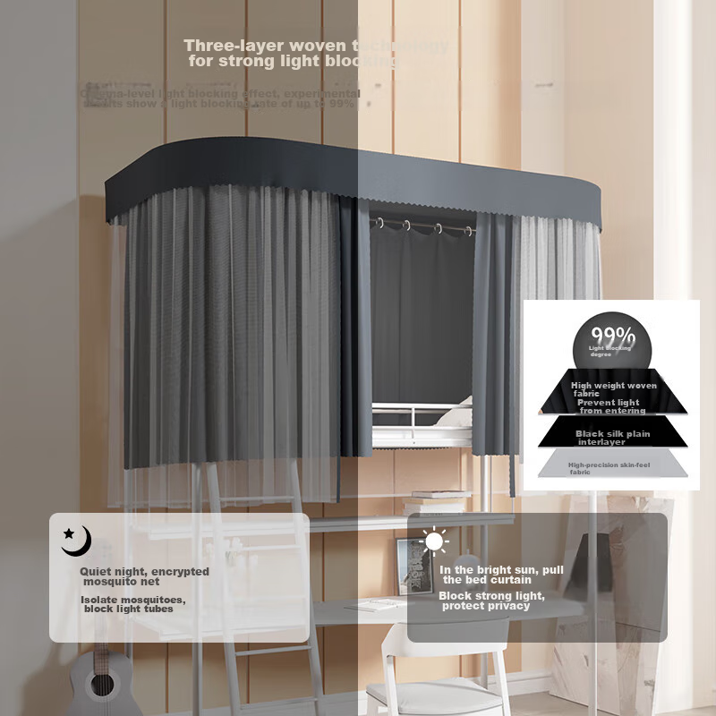 La Torretta Bed Curtain, Student Rail Mosquito Net, Dormitory Bunk Bed Light-Blocking Dustproof Bed Curtain, 0.9-Meter Single Bed Canopy