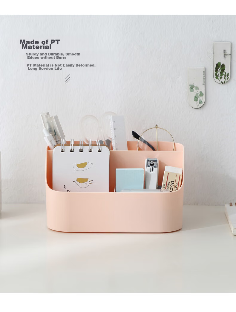 Jindeli 5-Compartment Pen Holder Storage Box, Multifunctional High-Quality Children's School Supplies Desk Organizer, Dorm Office Supplies Pen Container Sorting Storage Box, White SN133 3