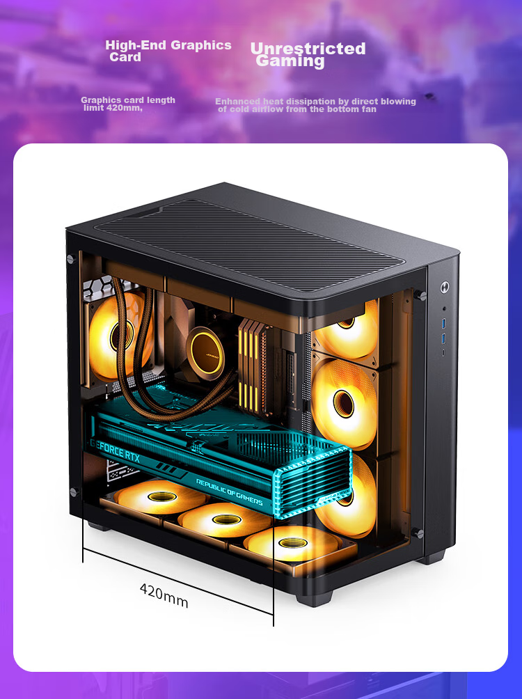 JONSBO TK-3 Black Curved Panoramic ATX Case (Dual 360 Radiator Support/ATX PSU/10 Fan Positions/Type-C Gen2 10Gbps+) 11