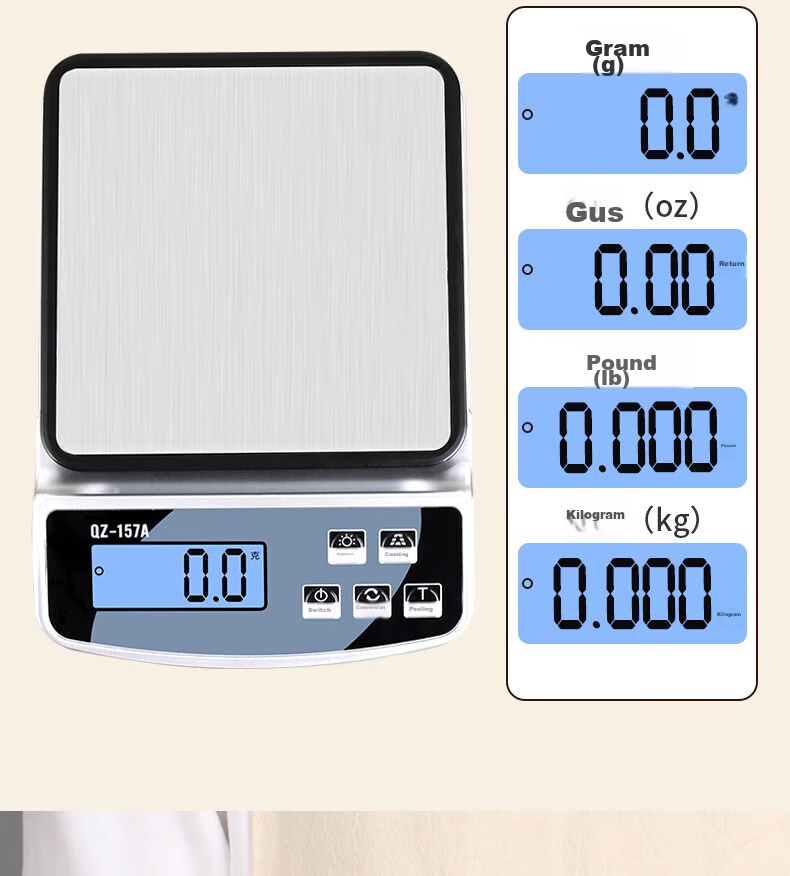 BJ Electronic Kitchen Scale, Stainless Steel Weighing Surface, Baking Scale, Gram Scale, Waterproof Food Scale, 15kg/1g Capacity Scale 6