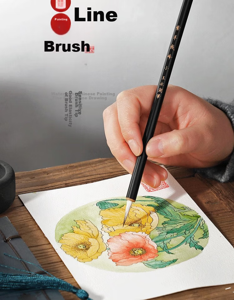 Yushuihu 3-Piece Set of Fine Brush Calligraphy Wolf Hair Brushes for Chinese Painting, Art-Specific Flower Branches And Outline Brushes, White-Style Drawing Brushes, Mouse Whisker And Wolf Sheep Hook Line Brushes with Fine Tips, Floral And Bird Painting Brush Set 2