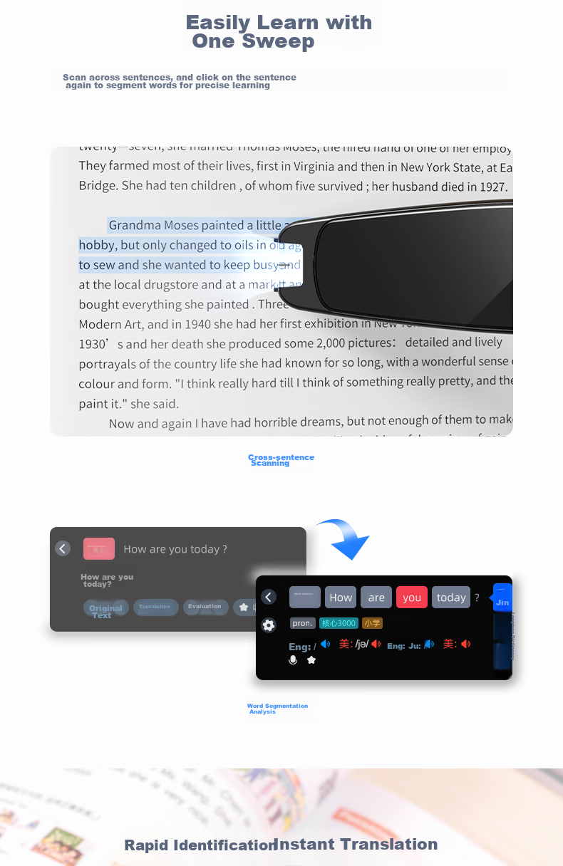 Deli Dictionary Pen R7 Reading Pen Scanning Translation Pen Learning Tool for Primary, Middle, and High School English Vocabulary Electronic Dictionary Scanner Answering Device WIFI Online Translator 6