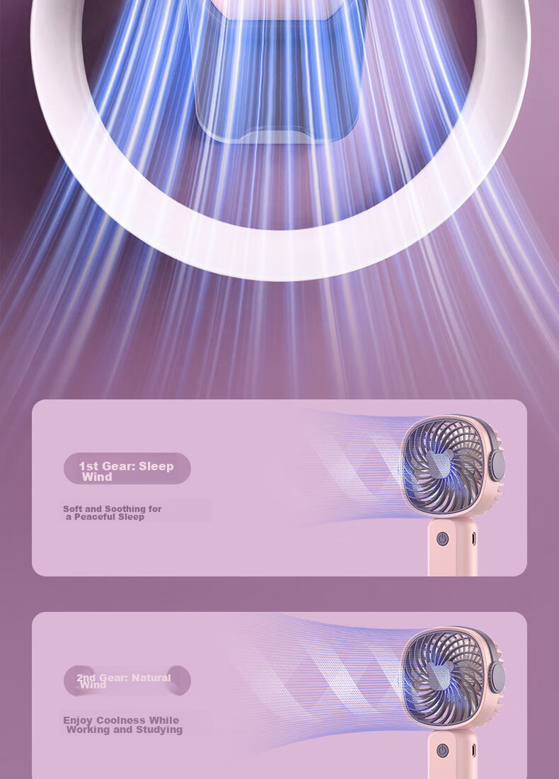 Elifo Small Desktop USB Fan, Portable Handheld Fan, Compact Electric Fan, Desktop Fan, Pink And Purple 13