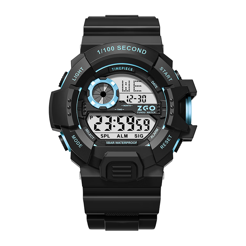 ZGO Kids Boys Waterproof Luminous Digital Sports Watch with Alarm Multifunction 793 Black Blue