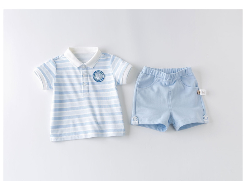 DAVE & BELLA Boys' Summer Sportswear Set, Stylish Little Gentleman Outfit for Baby Boys, DBH13656 Blue Striped 73cm 14