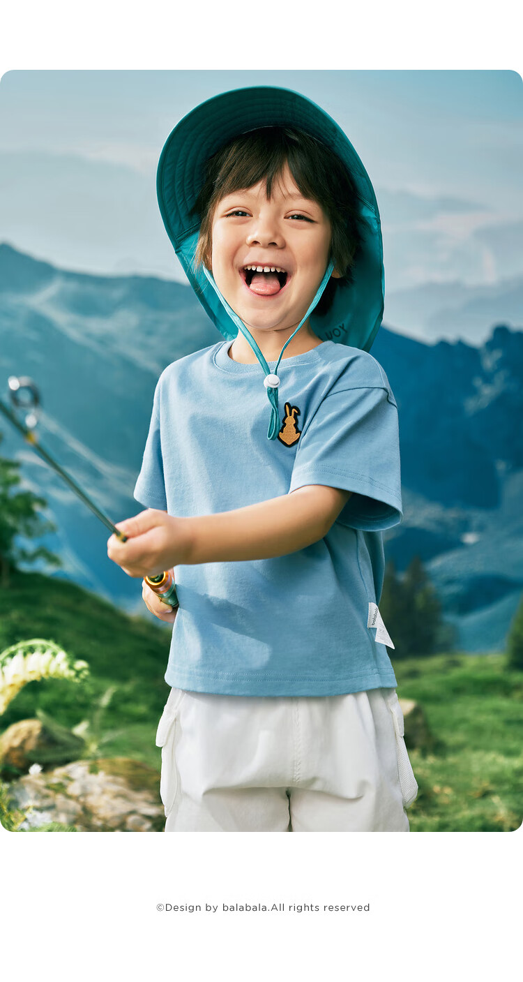 BALABALA Children's Short-Sleeve T-Shirt, Boys' Summer Wear, Pure Cotton Rabbit Embroidery Top, Parent-Child Style, Trendy 11