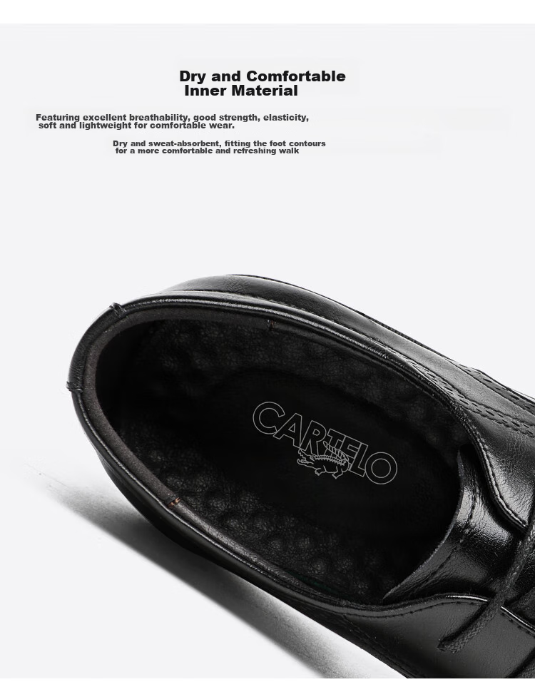 CARTELO Brogue Men's Shoes, British Low-Top Lace-Up Leather Shoes, Soft Cowhide Breathable Business Shoes 9342, Black, Size 38 6