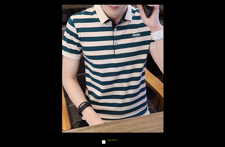 JEEP SPIRIT Men's Short-Sleeve T-Shirt, Summer Polo Shirt, Half-Sleeve Collar, Striped Business Casual Slim Fit, Blue Stripe, M 7