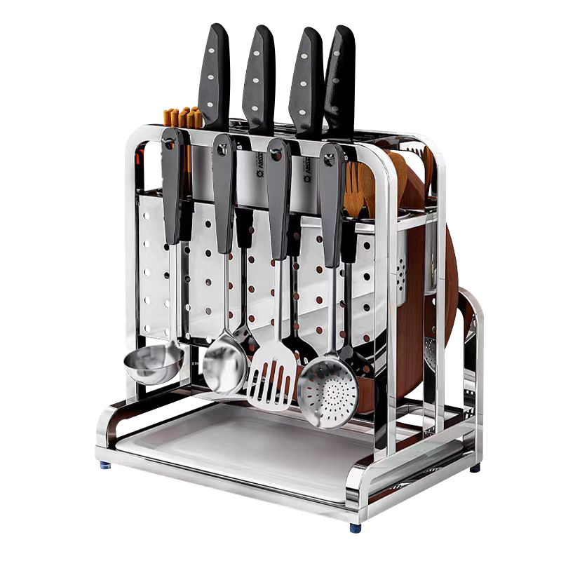 Jingyan Knife Holder Storage Rack, Kitchen Utensil Organizer Shelf, Countertop Chopping Board And Cutting Board Rack, Multifunctional Chopstick Cage Integrated Rack
