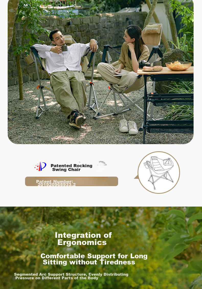 KingCamp Folding Chair, Outdoor Chair, Rocking Chair, Indoor Chair, Cradle Chair, Hanging Chair, Swing Chair, Aluminum Alloy Chair, KC2227, Khaki Color 6
