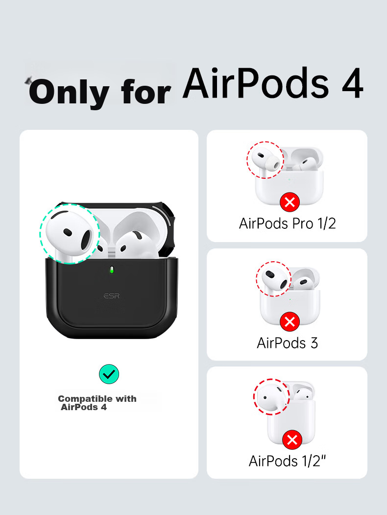 ESR AirPods 4 Case, Apple Earphone Protective Case 2024 Fourth Generation Noise-Cancelling Earphone Case, MagSafe Magnetic Charging Compatible, Wireless Charging Bluetooth Earbuds, Anti-Slip And Drop-Resistant, Black 4