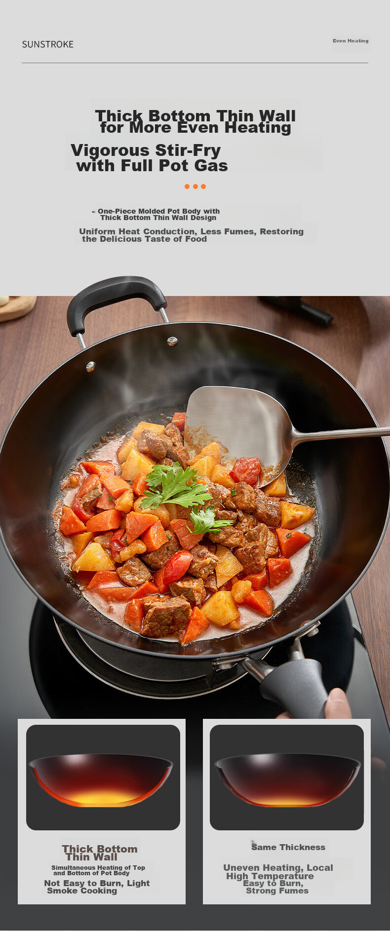 ASD Wok Cast Iron Pan Stainless Steel Non-Coated Whirlwind Bottom Stir-Fry Pan 32cm Compatible with Gas And Induction Stoves CF32Z1WG 13