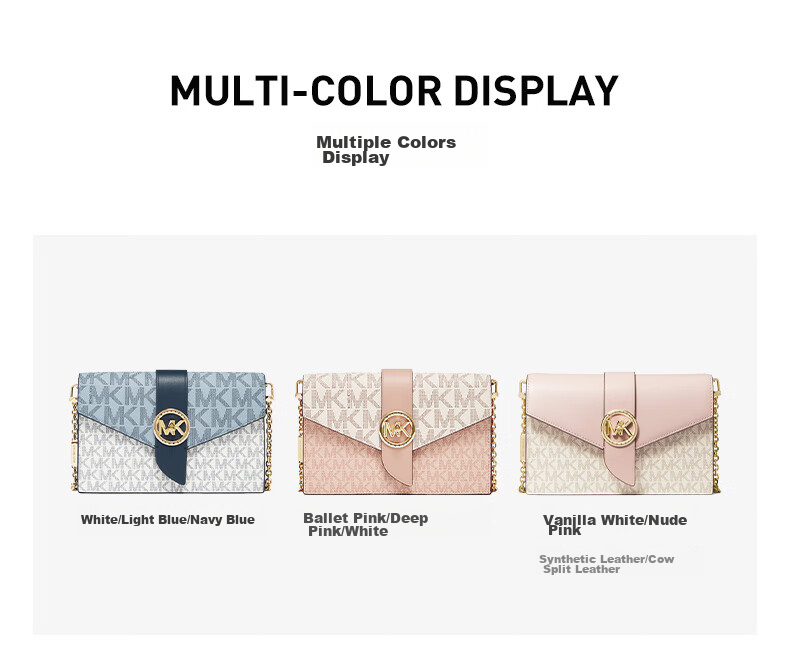 MICHAEL KORS [Elegant And Practical] CHARM Chain Envelope Bag Medium Size, Ballet Pink/deep Pink/white, Gift 4