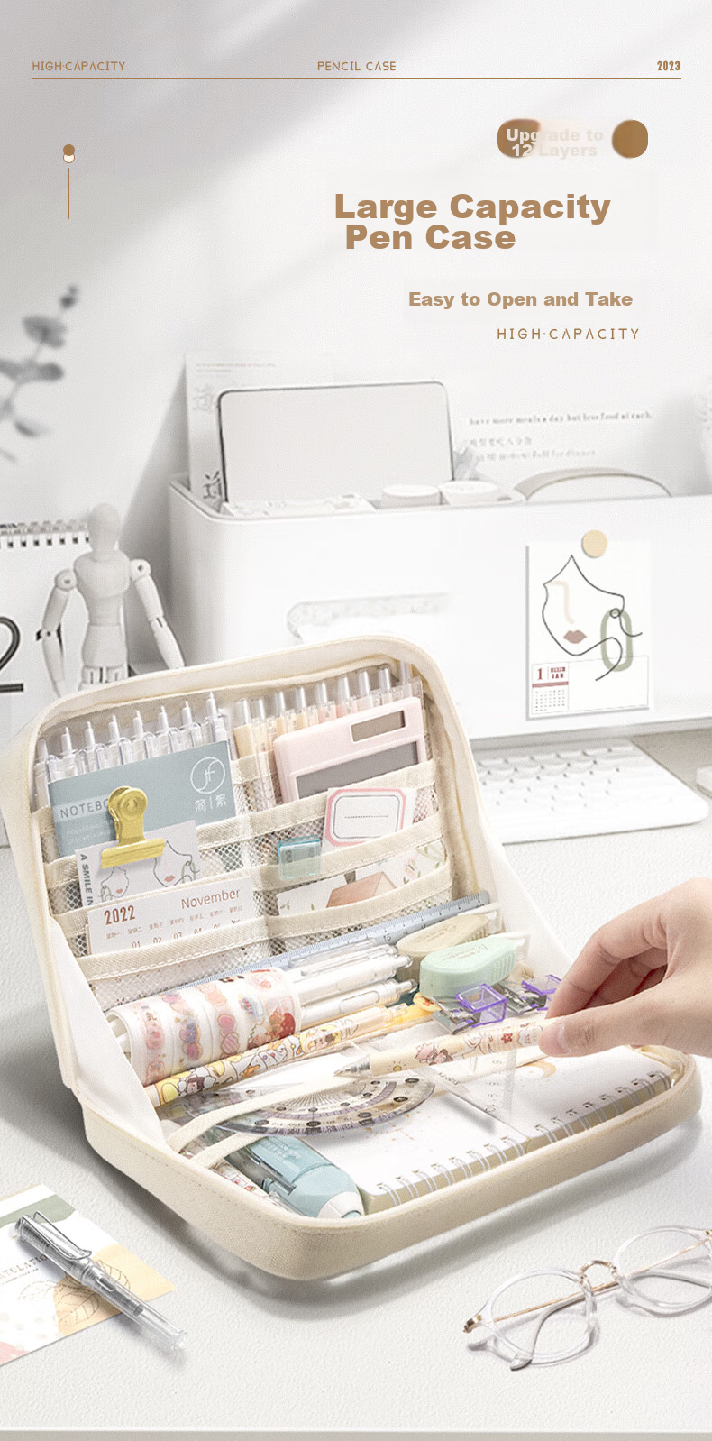 Jianfan Large Capacity Transparent Pencil Case, Stationery Box for Middle And High School Students, Elementary School Children's Pencil Case, High-Quality Multifunctional Storage Bag, Essential School Supplies for Boys And Girls in The Back-To Seaso 1