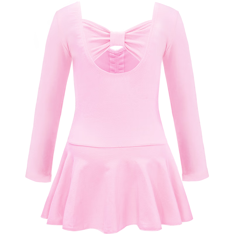 Aiwuge Children's Dance Practice Dress, Girls' Professional Long-Sleeve Dance Costume, Pink Chinese Dance Dress, Size 160