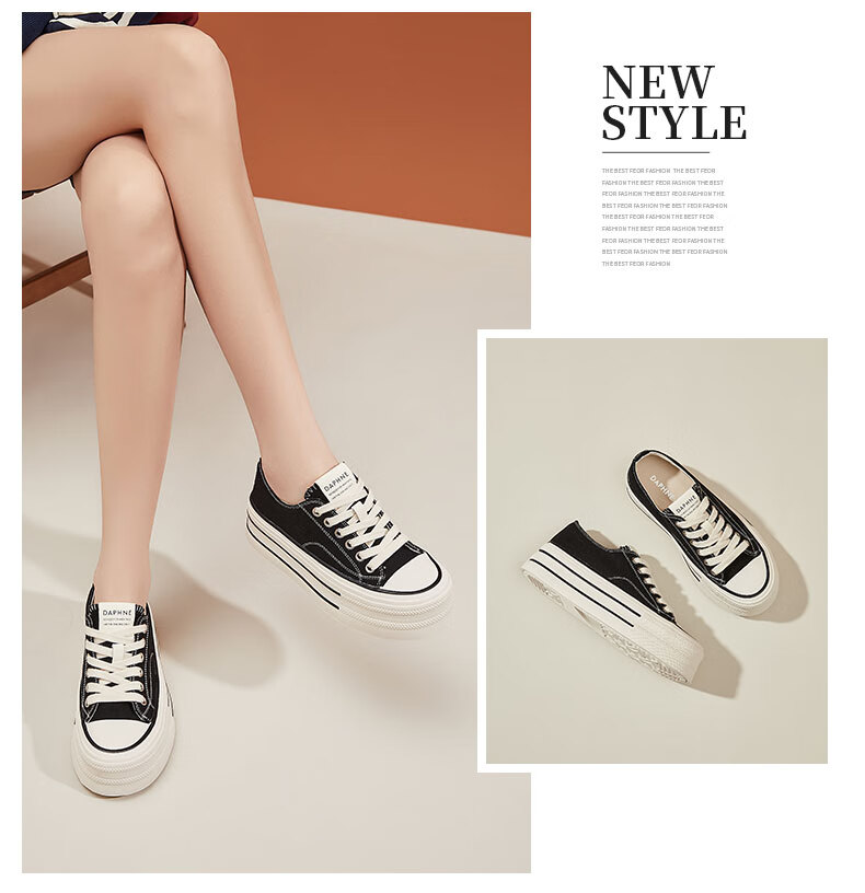 DAPHNE Thick-Soled Height-Increasing White Sneakers Canvas Shoes for Women, Comfortable Lightweight Versatile Casual Shoes Canvas Shoes Black Size 37 1