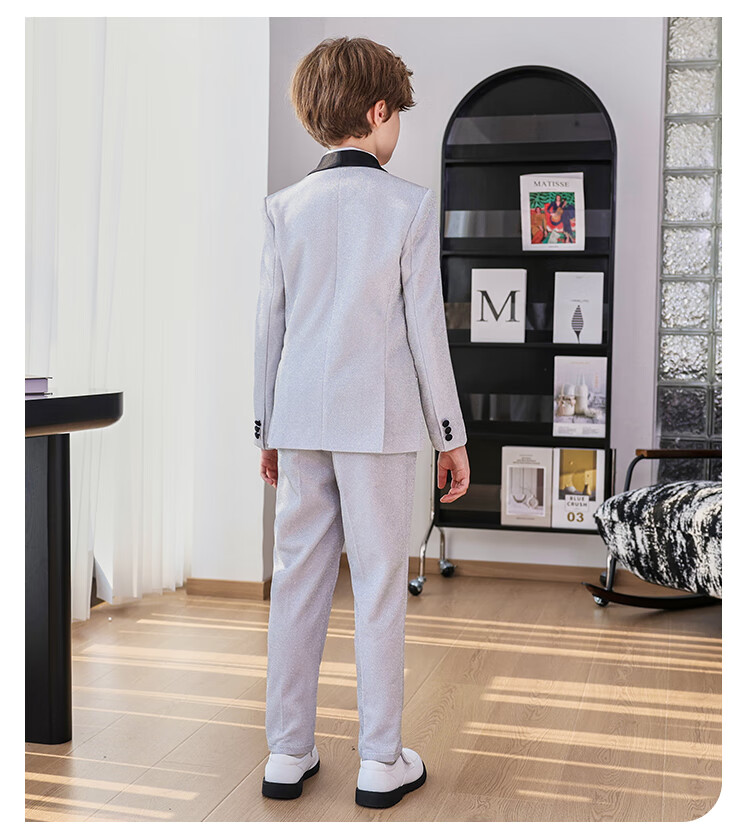 LUOBOBEIBEI Children's Formal Wear Autumn And Winter Suit Set, Stylish British-Style Suit for Stage Performances And New Year Visits, Blue Four-Piece Set, Size 110 9