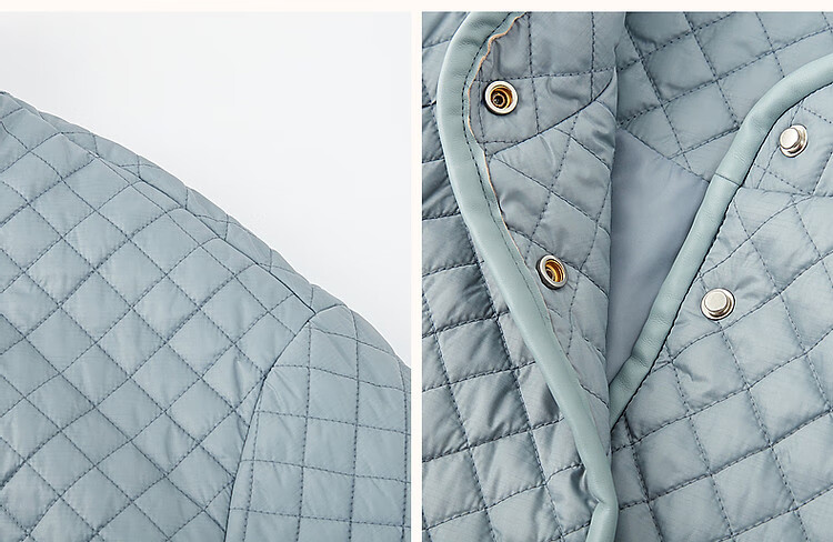 Dme [Quilted Diamond-Patterned Cotton Coat] Winter Stand-Collar Loose Drop-Shoulder Anti-Chafe Padded Jacket for Women, Mid-Length Style, Black, Size M 19