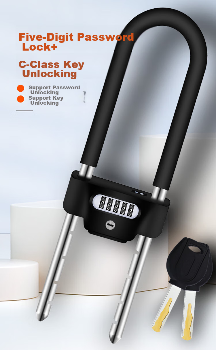 HOTUN U-Shaped Password Lock, Glass Door Lock, Double-Door Lock, Office And Shop Door Lock, Key Password Lock, 701B-350 1