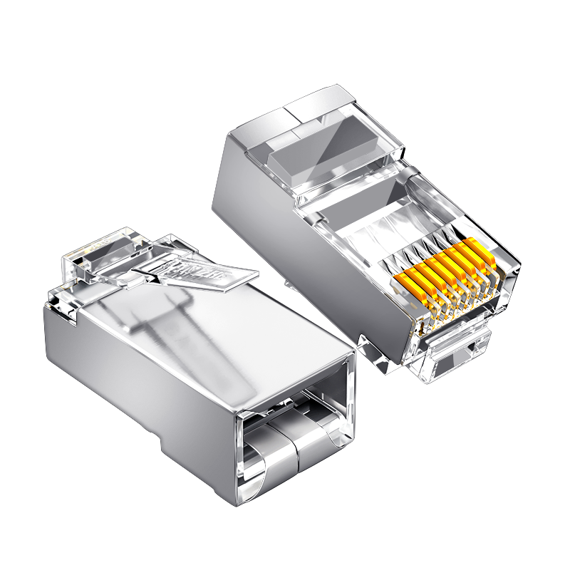 SAMZHE Cat6 Shielded Ethernet RJ45 Connectors, 100-Pack, Gold-Plated Crystal Heads for Gigabit Network Cable PW6100