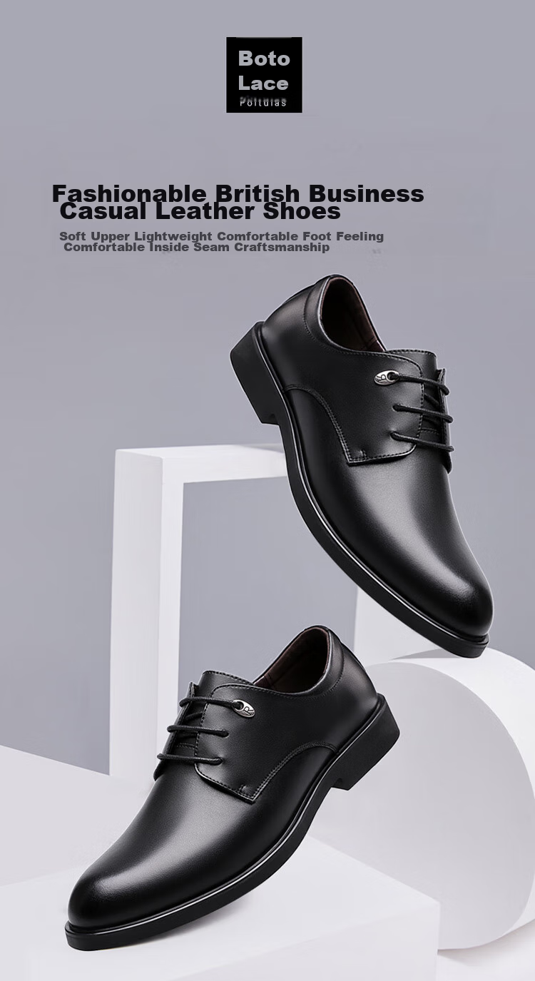 Poitulas Men's Leather Shoes, British Style Lace-Up Business Casual Formal Shoes, Lightweight Derby Work Shoes for Men, 5522 Black, Size 43 2