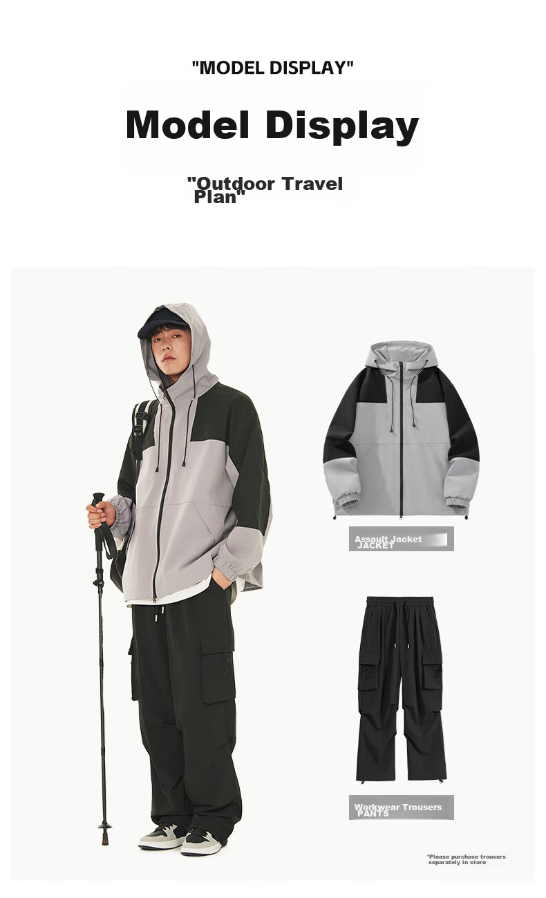 Jeanswest Men's Jacket, Autumn Outdoor Hiking Water-Repellent Windproof Hooded Coat, Loose-Fitting Large Size Outerwear for Me 22