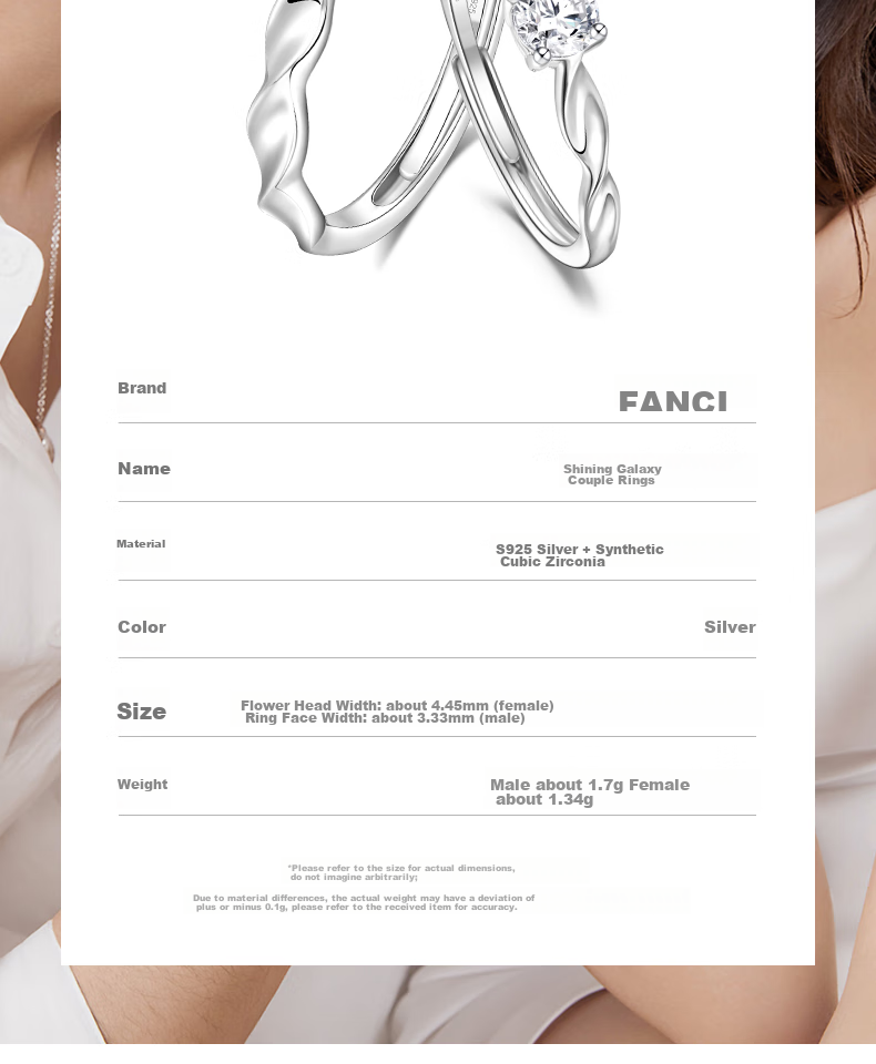 Fanci Shimmering Galaxy Couple's Proposal Engagement Ring Pair Gift Matching Rings Birthday Present for Boyfriend Girlfriend 7