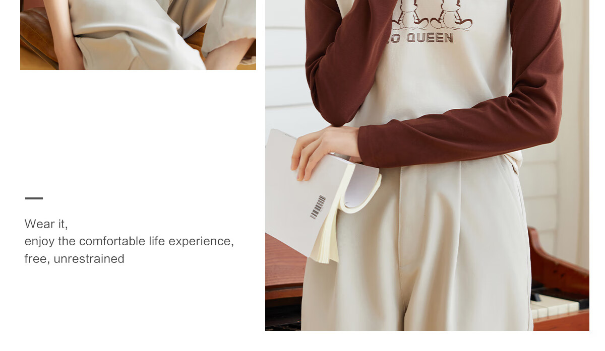 Halo Queen Long-Sleeve T-Shirt for Women, Wilderness Maillard Style Spring And Autumn Raglan Sleeve Rabbit Base Shirt Casual New Product H143T2017 39