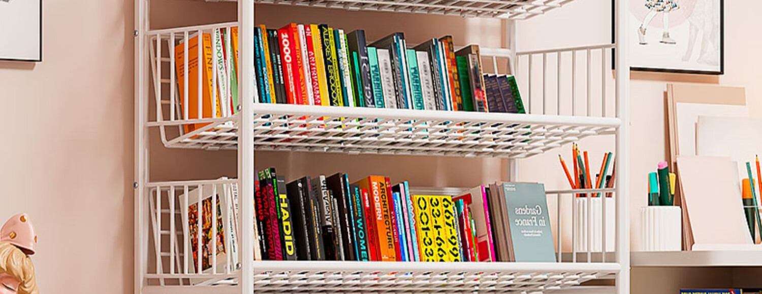 Milin Bookshelf Picture Book Rack Toy Storage Shelf Multi-layer Floor-standing Storage Rack Four Layers with Wheels 2