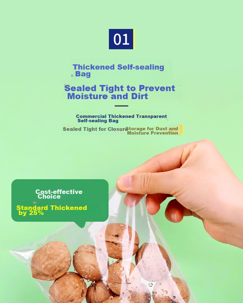 Yessel Food Self-Sealing Bags, Thickened No. 7, 14*20CM, 300 Pieces, Storage Sealed Packaging Bags 7