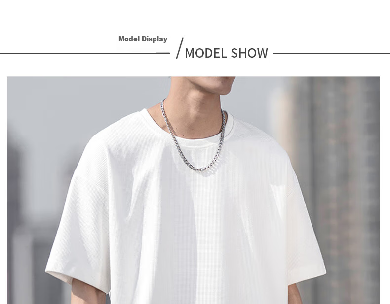 YUZHAOLIN White T-Shirt for Men, American Heavyweight Waffle Knit Short Sleeve, Simple Casual Undershirt Base Layer 9